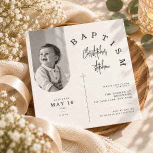 Modern Minimalist Christian Arch Photo Baptism Invitation