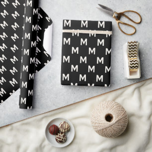 Modern Minimalist Christmas Black monogram pattern Wrapping Paper
