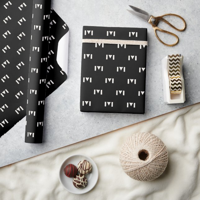 Modern Minimalist Christmas Black monogram pattern Wrapping Paper (Crafts)
