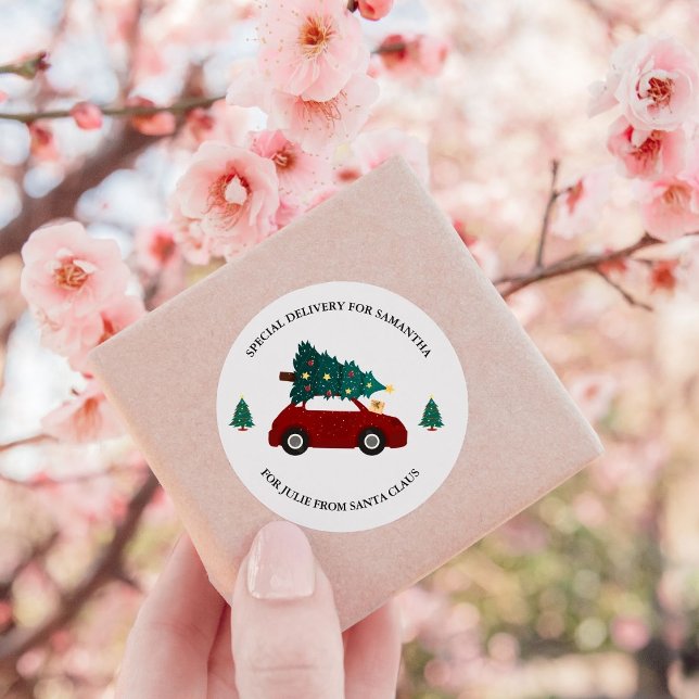Modern Minimalist Christmas Car Holiday Family   Classic Round Sticker (Creator Uploaded)