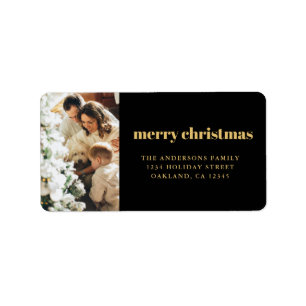 Modern Minimalist Christmas Family Photo Black Lab Label