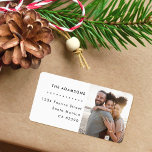 Modern Minimalist Christmas Photo Return Address Label<br><div class="desc">Return Address Label: Make mailing a breeze with our personalised Return Address Label. Your family's details are presented in minimalist sans-serif typography,  complemented by a photo to the right,  making each envelope a stylish greeting.</div>