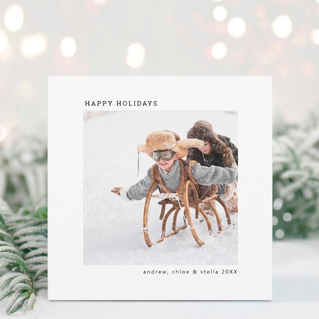 Modern Minimalist Christmas Photo Square Holiday Card (Creator Uploaded)