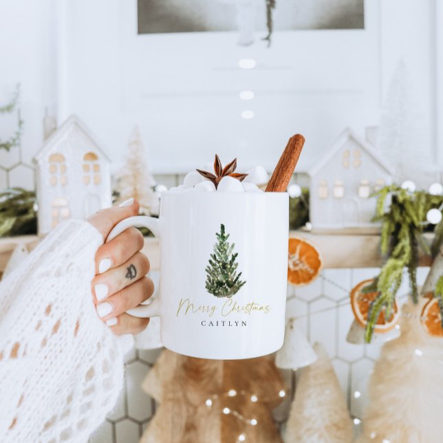 Modern Minimalist Christmas Tree Merry Christmas Coffee Mug (Creator Uploaded)
