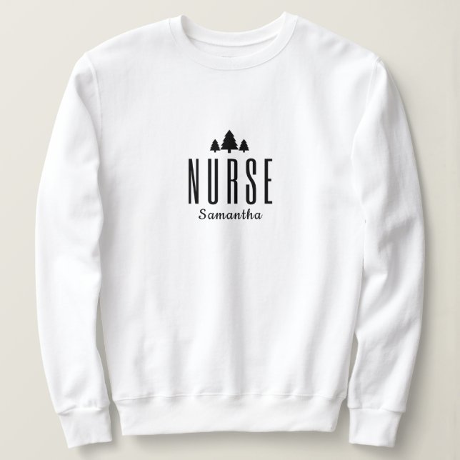Modern Minimalist Christmas Tree Nurse Sweatshirt (Design Front)