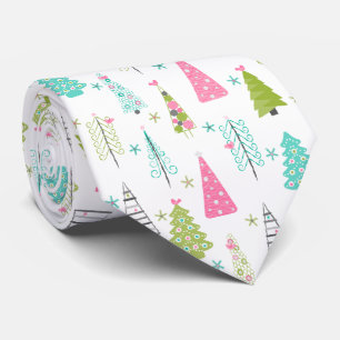 Modern Minimalist Christmas Tree Pattern Pink Teal Tie