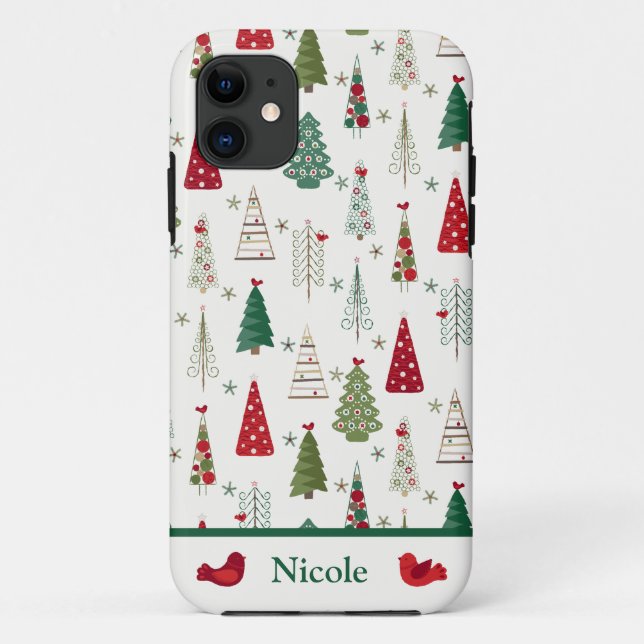 Modern Minimalist Christmas Tree Pattern Red Green Case-Mate iPhone Case (Back)