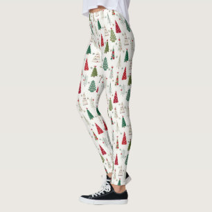 Modern Minimalist Christmas Tree Pattern Red Green Leggings