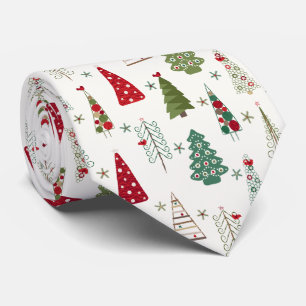 Modern Minimalist Christmas Tree Pattern Red Green Tie