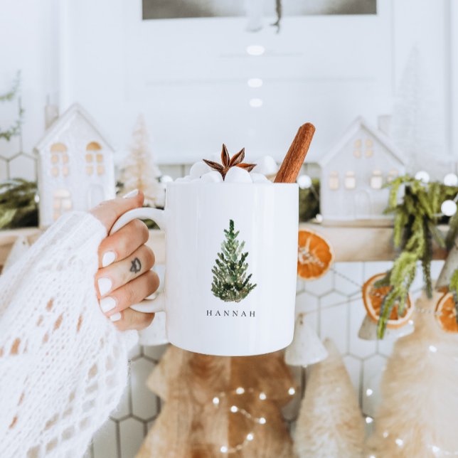 Modern Minimalist Christmas Tree Personalised  Coffee Mug (Creator Uploaded)