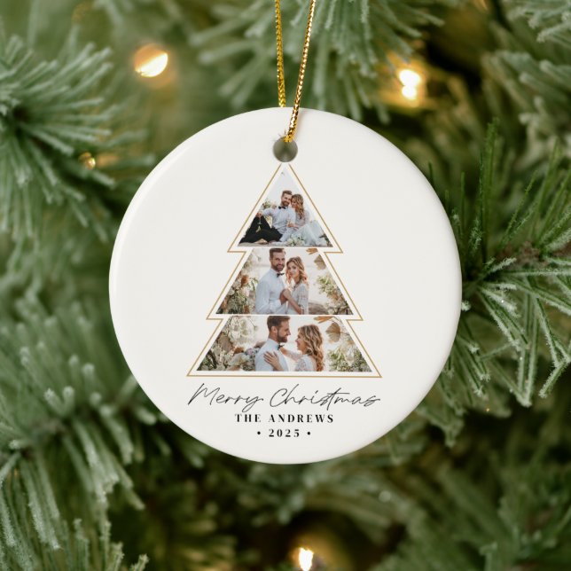 Modern Minimalist Christmas Tree Photo Collage Ceramic Tree Decoration (Tree)
