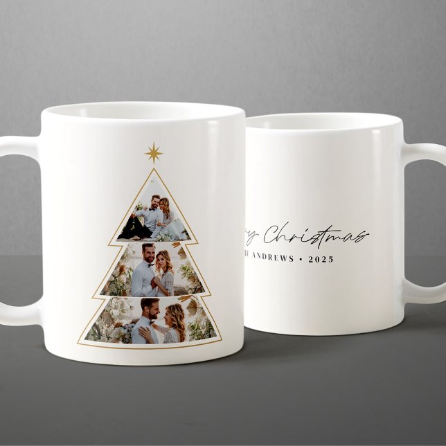 Modern Minimalist Christmas Tree Photo Collage Coffee Mug (Creator Uploaded)