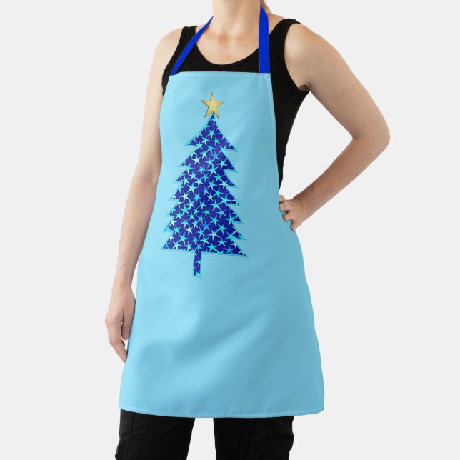 Modern Minimalist Christmas Tree with Blue Stars  Apron (Insitu)