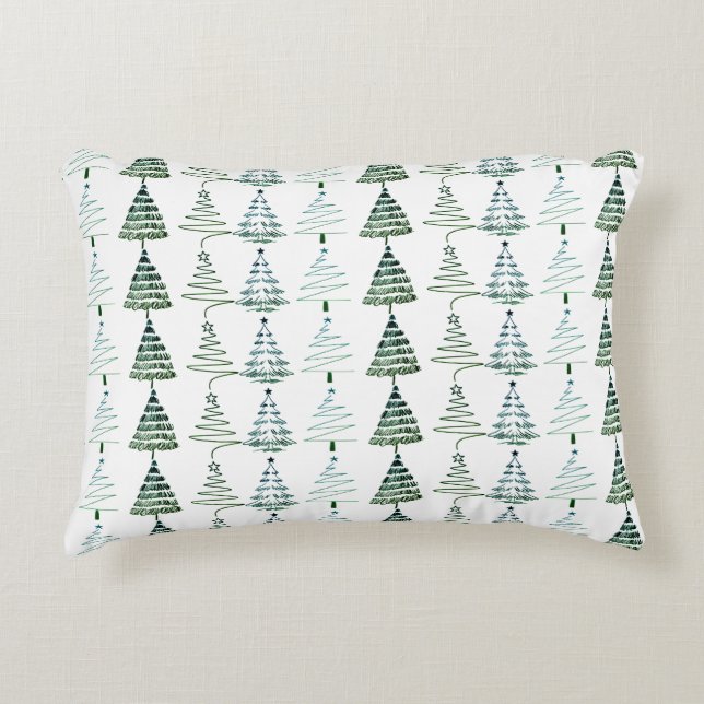 Modern Minimalist Christmas Trees Doodles Decorative Cushion (Front)