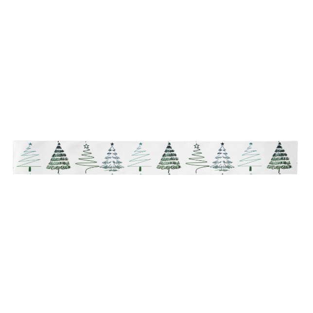 Modern Minimalist Christmas Trees Doodles Satin Ribbon (Front)