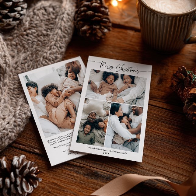 Modern Minimalist Christmas Winter 4-Photo Script Holiday Card (Modern Minimalist Christmas Winter 4-Photo Script Holiday Card)