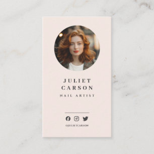 Modern Minimalist Circle Photo QR Code Nail Artist Business Card