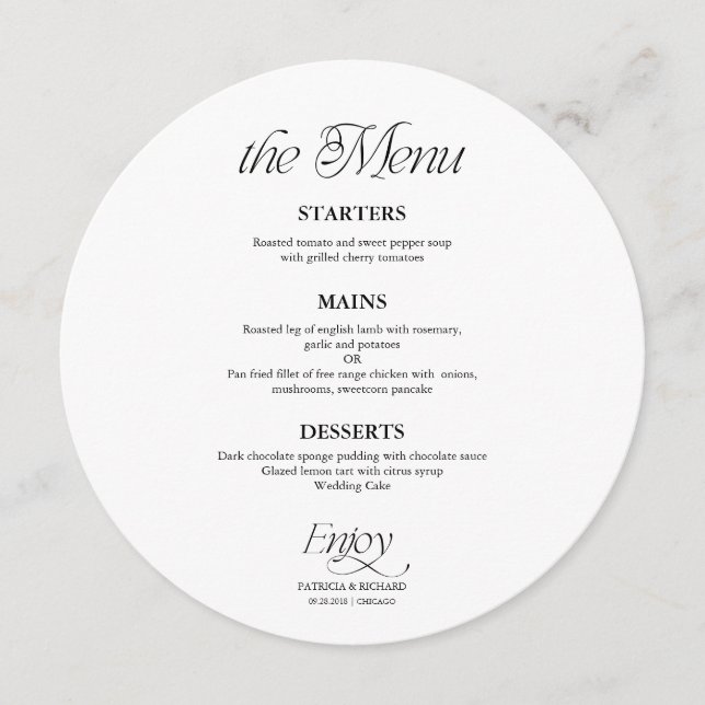 Modern Minimalist Circle Wedding Menu (Front)