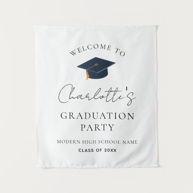 Modern Minimalist Class of 2026 Grad Hat Tapestry (Front)