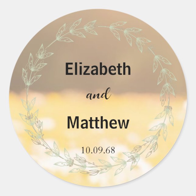 Modern Minimalist classic Flowers wedding Round Sticker (Front)