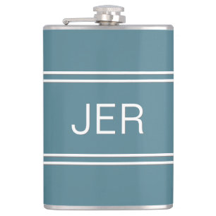 Modern Minimalist Classic Monogrammed Green Metal Hip Flask