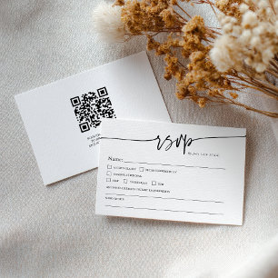Modern Minimalist Classic QR code Boho Wedding RSVP Card