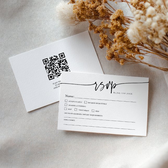 Modern Minimalist Classic QR code Boho Wedding RSVP Card (Modern Minimalist Classic QR code Boho Wedding RSVP Card)