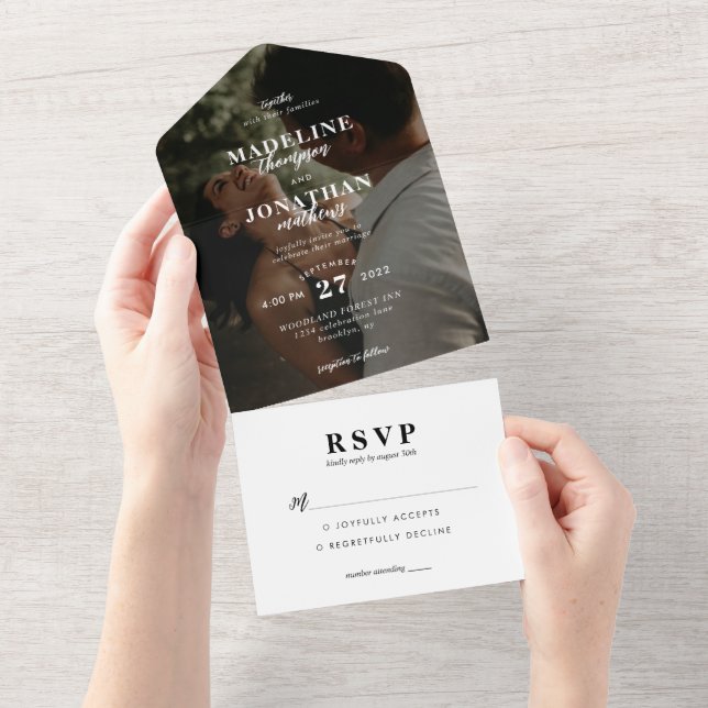 Modern Minimalist Classy Photo Wedding Rsvp All In One Invitation (Tearaway)