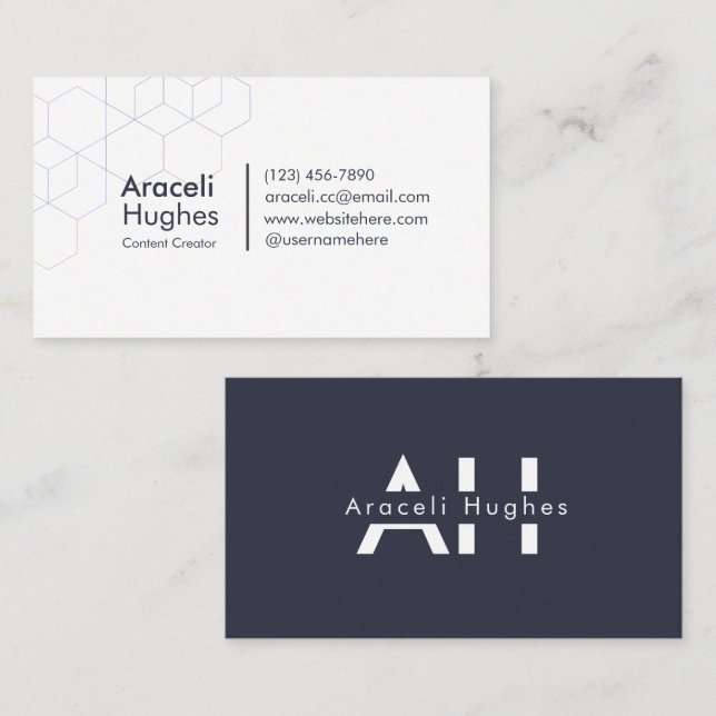 Modern Minimalist Clean Geometric Bold Hexagon Business Card (Front/Back)