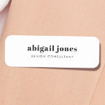 Modern Minimalist Clean Simple White Vintage Retro Name Tag<br><div class="desc">A simple stylish custom design with retro typography on a white background. The text can easily be personalized to make a design as unique as you are! The perfect trendy bespoke design for personal or business use!</div>
