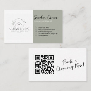 Modern Minimalist Cleaning Services QR Code Business Card