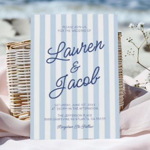 Modern Minimalist Coastal Blue Stripes Wedding Invitation