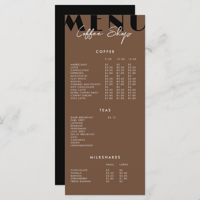 Modern Minimalist Coffee Shop Menu (Front/Back)