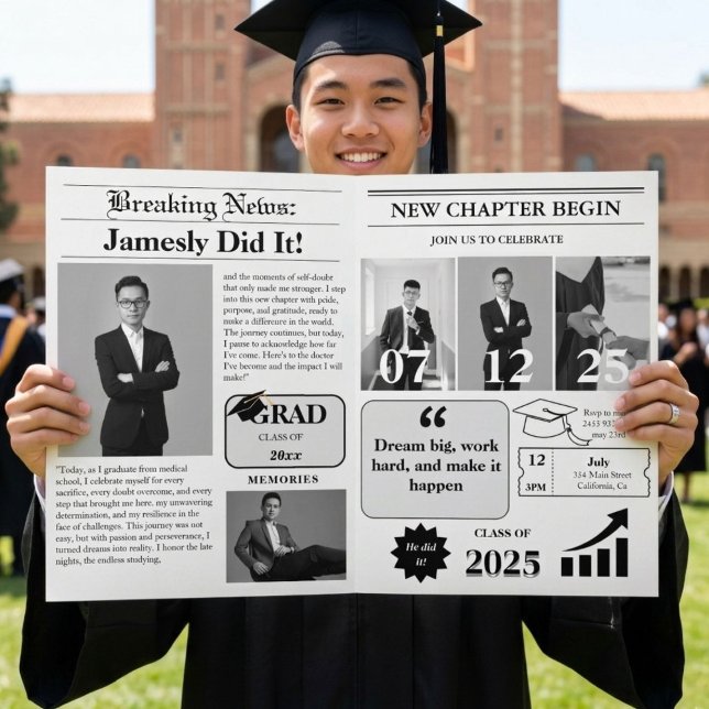 Modern Minimalist College Graduation Newspaper  Invitation (Creator Uploaded)