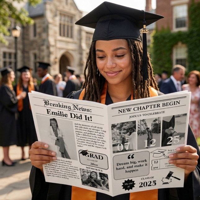 Modern Minimalist College Graduation Newspaper  Invitation (Creator Uploaded)