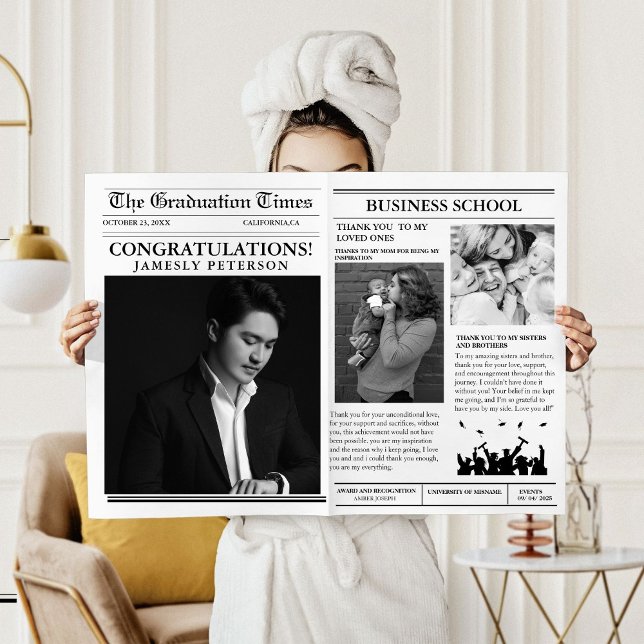 Modern Minimalist College Graduation Newspaper  Invitation (Creator Uploaded)