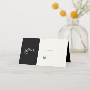 Modern Minimalist Colour Block Black/White Wedding Place Card