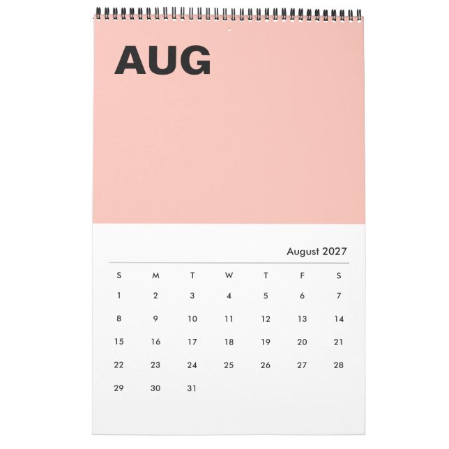 Modern Minimalist Colour Calendar (Aug 2027)