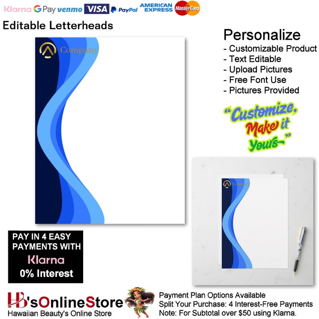 Modern Minimalist Company Blue White Business Custom Letterhead (Modern Minimalist Company Blue White Business Letterhead.)