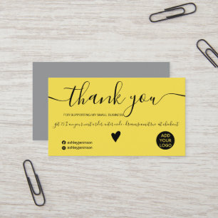 Modern minimalist cool yellow order thank you business card