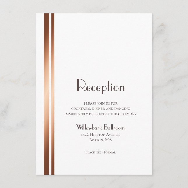 Modern Minimalist Copper Border Wedding Reception Enclosure Card (Front)
