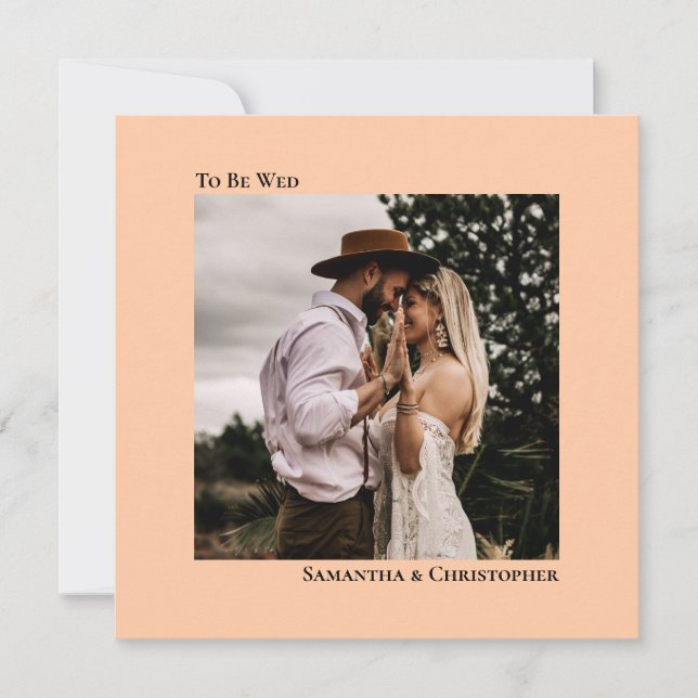 Modern Minimalist Coral Peach Square Photo Wedding Invitation (Front)