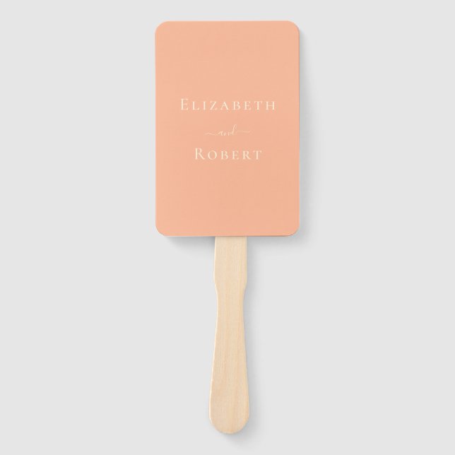 Modern Minimalist Coral Peach Wedding Program Hand Fan (Front)