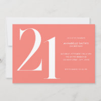 Modern Minimalist Coral Pink 21st Birthday