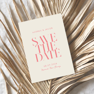 Modern Minimalist Coral Pink Beige Chic Wedding Save The Date