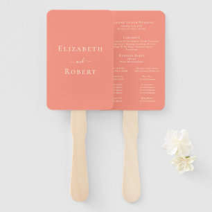 Modern Minimalist Coral Pink Wedding Program Hand Fan