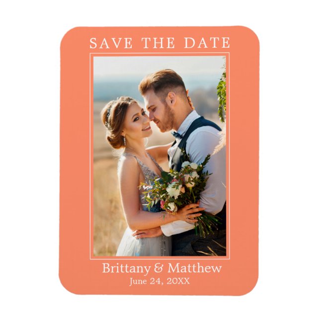Modern Minimalist Coral Save the Date Magnet (Vertical)