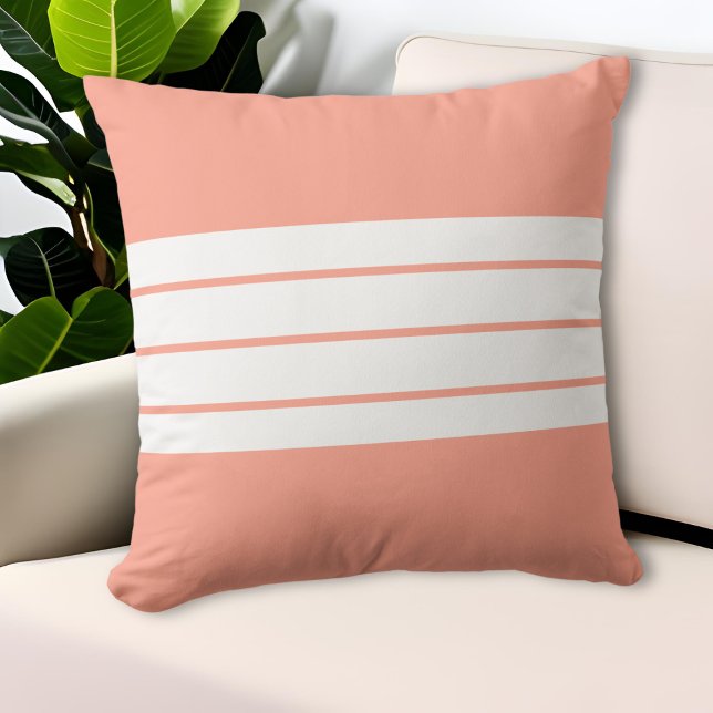 Modern Minimalist Coral White Stripes Cushion (Creator Uploaded)