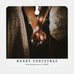 Modern Minimalist Couple Photo Black Christmas Metal Tree Decoration