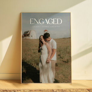 Modern Minimalist Couple Photo "Engaged" Poster